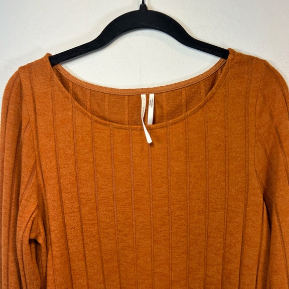 Anthropologie Women's Ribbed Side Slit Tunic Sweater Burnt Orange Stretch  Large - Picture 4 of 14